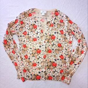 Ann Taylor LOFT Floral Print Lightweight Button Cardigan Sweater